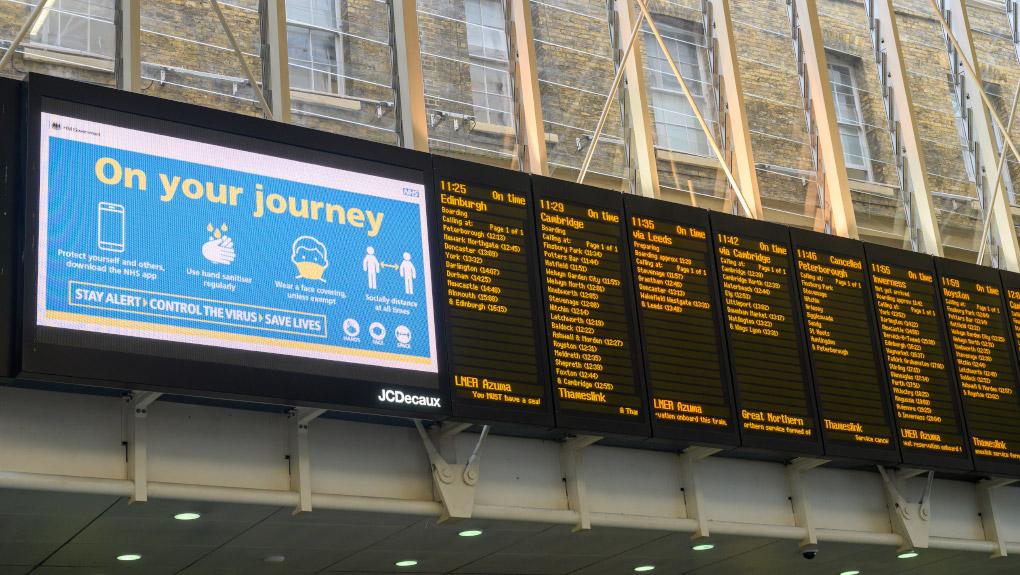 Passenger information panel at King's Cross railway station