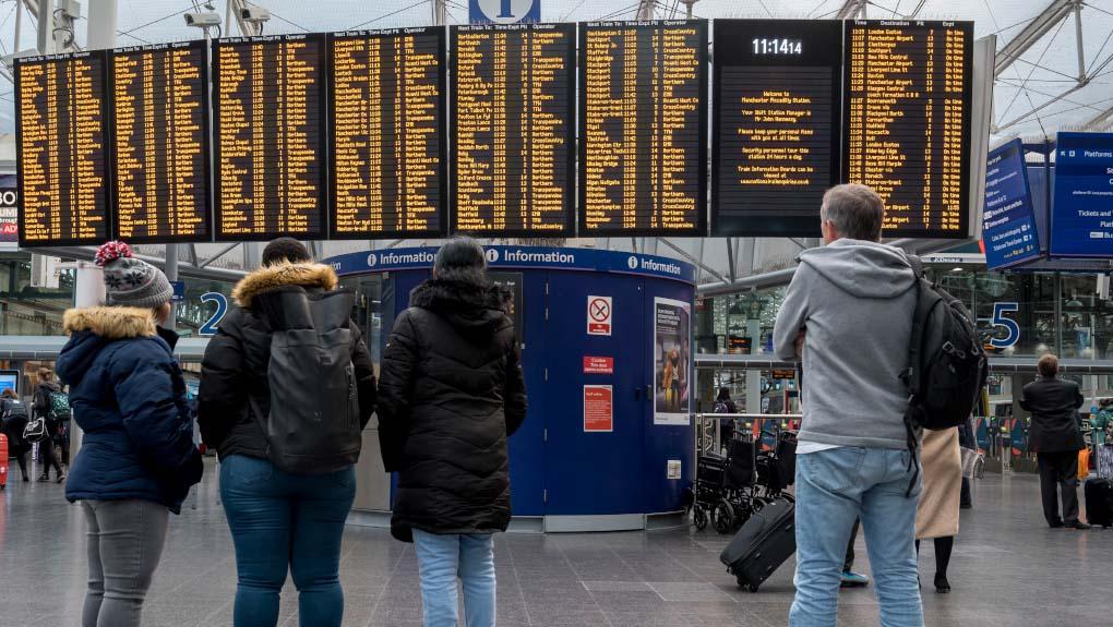 Railway passengers at Manchester Piccadilly concourse